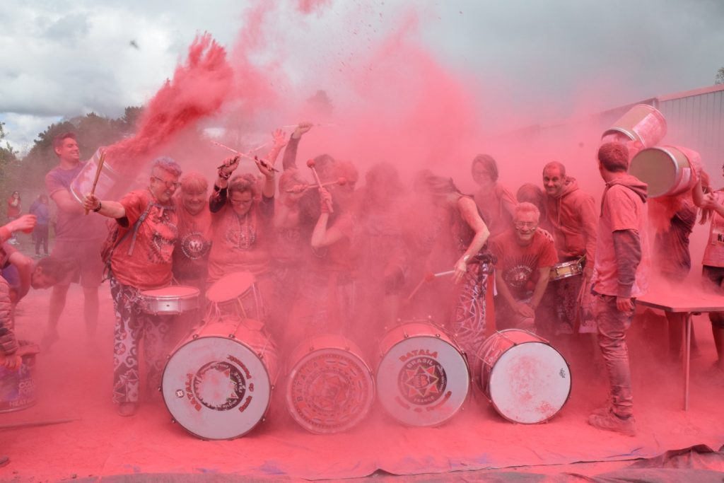 Batala Lancaster at Kendal Colour Dash getting covered in paint
