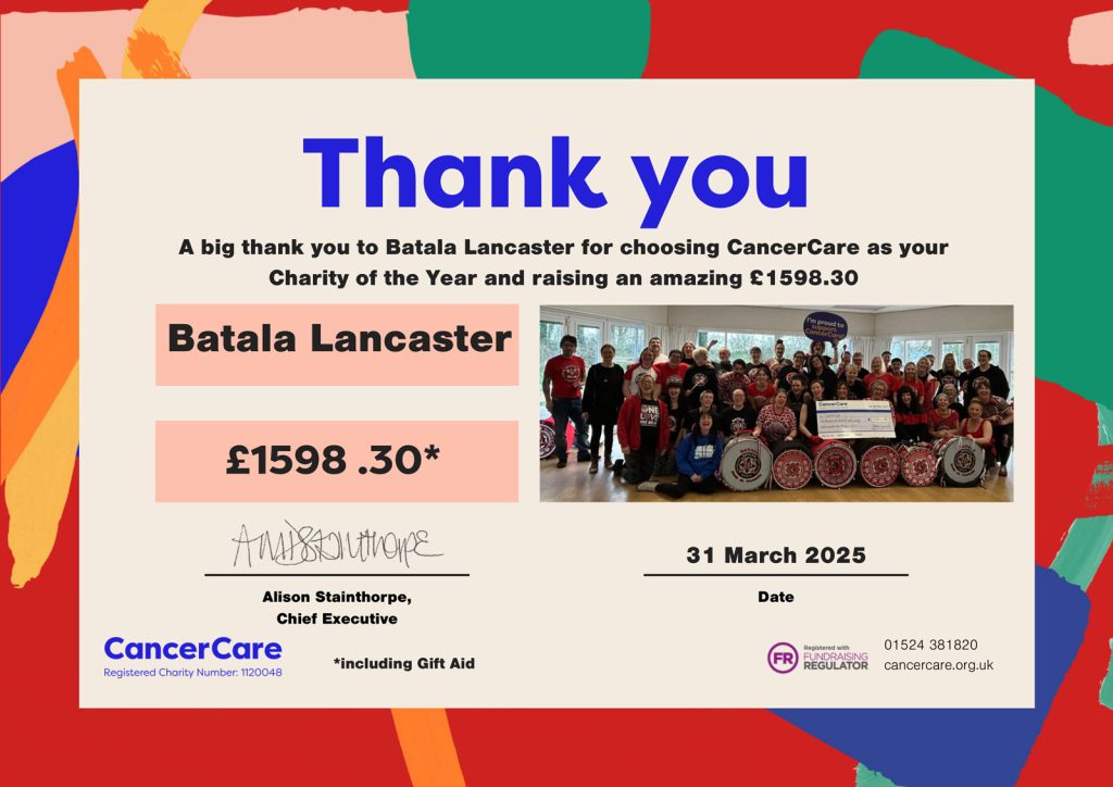 Thank you fundraising certificate from CancerCare